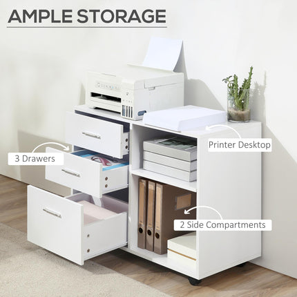 Freestanding Printer Stand Unit Office Desk Side Mobile Storage w/ Wheels 3 Draw