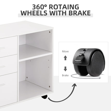 Freestanding Printer Stand Unit Office Desk Side Mobile Storage w/ Wheels 3 Draw