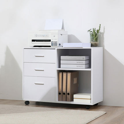 Freestanding Printer Stand Unit Office Desk Side Mobile Storage w/ Wheels 3 Draw