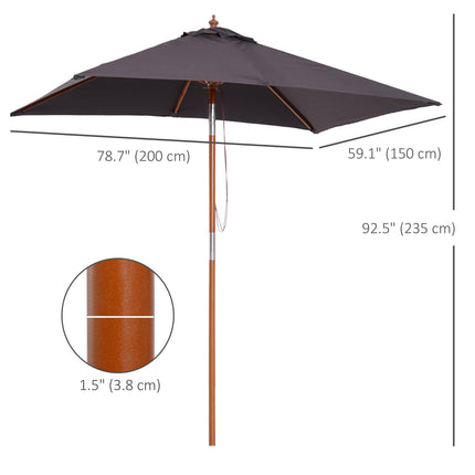 2 Metre Bamboo Frame Parasol with Tilt Mechanism - Deep Grey