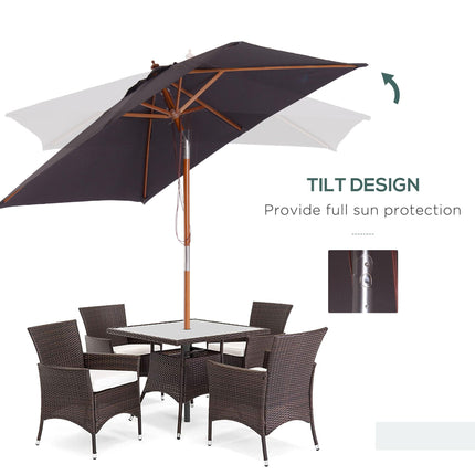 2 Metre Bamboo Frame Parasol with Tilt Mechanism - Deep Grey
