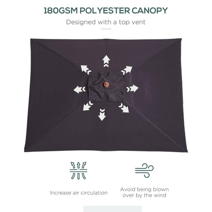 2 Metre Bamboo Frame Parasol with Tilt Mechanism - Deep Grey