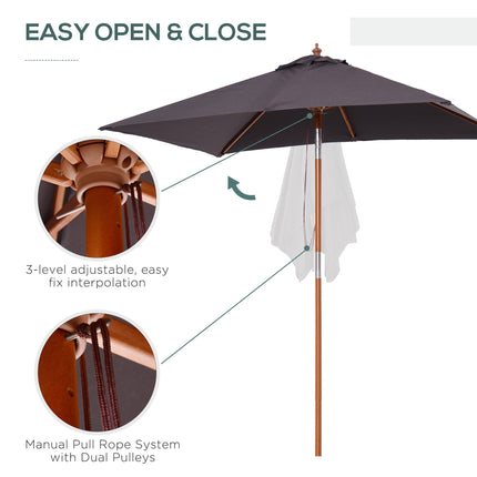 2 Metre Bamboo Frame Parasol with Tilt Mechanism - Deep Grey