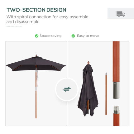 2 Metre Bamboo Frame Parasol with Tilt Mechanism - Deep Grey