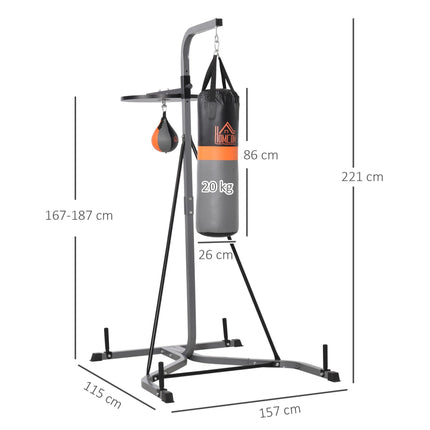 Freestanding Duo Punch Training Bag with Adjustable Height Sandbag and Steel Frame - Black and Grey