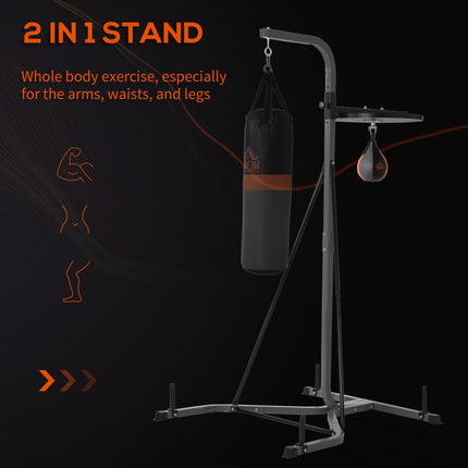Freestanding Duo Punch Training Bag with Adjustable Height Sandbag and Steel Frame - Black and Grey