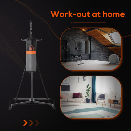 Freestanding Duo Punch Training Bag with Adjustable Height Sandbag and Steel Frame - Black and Grey