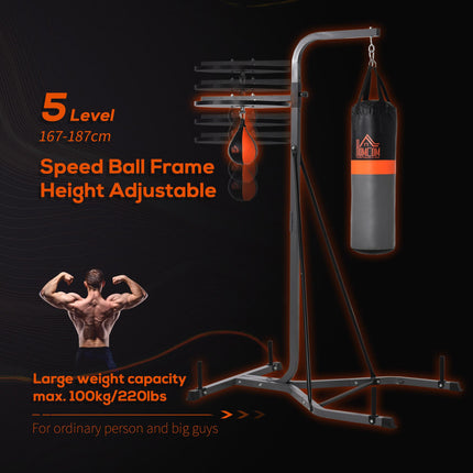 Freestanding Duo Punch Training Bag with Adjustable Height Sandbag and Steel Frame - Black and Grey