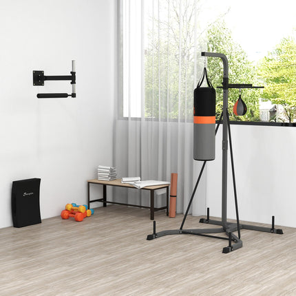 Freestanding Duo Punch Training Bag with Adjustable Height Sandbag and Steel Frame - Black and Grey