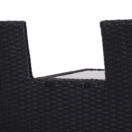 2 Seater Rattan Companion Bench with Cushions and Middle Table - Black Outdoor