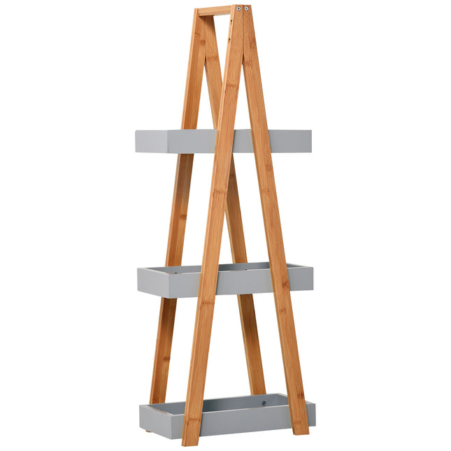 Slim Bamboo Bathroom Storage Shelves 3-Tier Slim Design - Natural