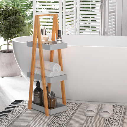 Slim Bamboo Bathroom Storage Shelves 3-Tier Slim Design - Natural