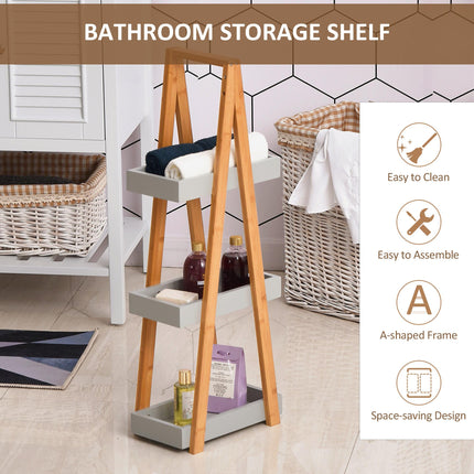 Slim Bamboo Bathroom Storage Shelves 3-Tier Slim Design - Natural