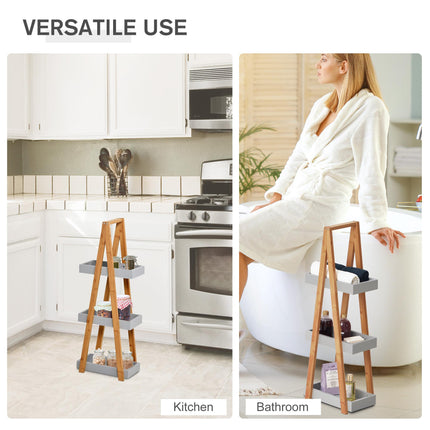 Slim Bamboo Bathroom Storage Shelves 3-Tier Slim Design - Natural