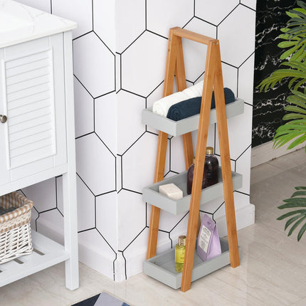 Slim Bamboo Bathroom Storage Shelves 3-Tier Slim Design - Natural
