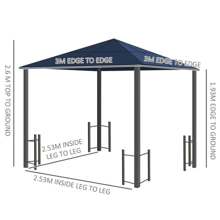 3x3 Metre Hardtop Gazebo Canopy Set with Mosquito Netting - Black