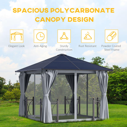 3x3 Metre Hardtop Gazebo Canopy Set with Mosquito Netting - Black