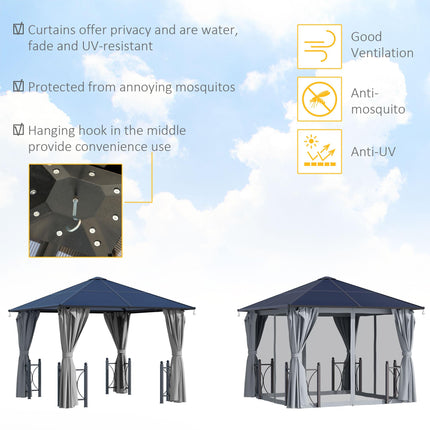 3x3 Metre Hardtop Gazebo Canopy Set with Mosquito Netting - Black
