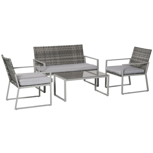 4PC Rattan Garden Furniture Set 2 Single Sofa Arm Chairs 1 Bench with Cushions &