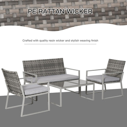 4PC Rattan Garden Furniture Set 2 Single Sofa Arm Chairs 1 Bench with Cushions &