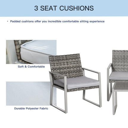 4PC Rattan Garden Furniture Set 2 Single Sofa Arm Chairs 1 Bench with Cushions &