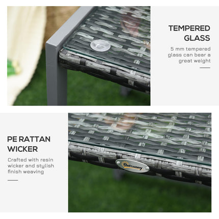 Rattan End Table Side Coffee Desk with Tempered Glass Top - Grey