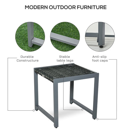 Rattan End Table Side Coffee Desk with Tempered Glass Top - Grey