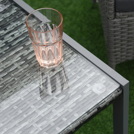 Rattan End Table Side Coffee Desk with Tempered Glass Top - Grey