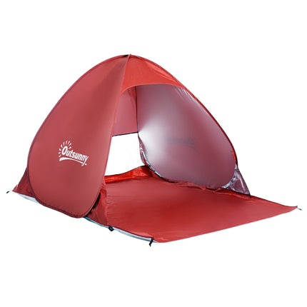 2-3 Person Pop-Up Beach Shelter Tent with UV Protection - Red