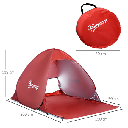 2-3 Person Pop-Up Beach Shelter Tent with UV Protection - Red