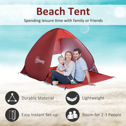 2-3 Person Pop-Up Beach Shelter Tent with UV Protection - Red