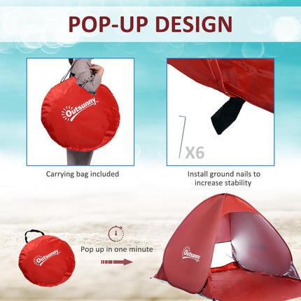 2-3 Person Pop-Up Beach Shelter Tent with UV Protection - Red