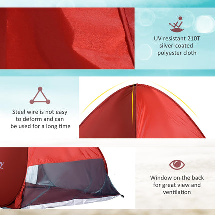 2-3 Person Pop-Up Beach Shelter Tent with UV Protection - Red