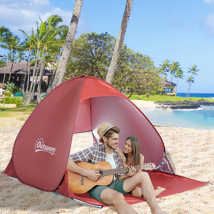 2-3 Person Pop-Up Beach Shelter Tent with UV Protection - Red