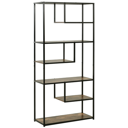 Industrial Style 6-Shelf Wood Bookcase Display Rack Organiser - Rustic Brown & Black
