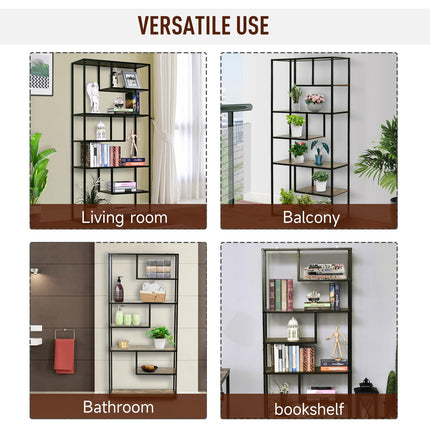Industrial Style 6-Shelf Wood Bookcase Display Rack Organiser - Rustic Brown & Black