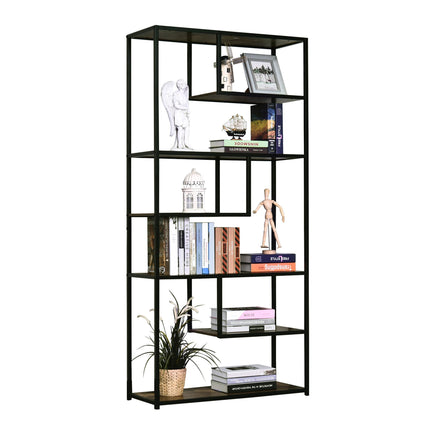 Industrial Style 6-Shelf Wood Bookcase Display Rack Organiser - Rustic Brown & Black