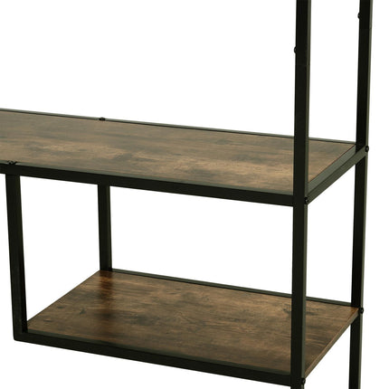 Industrial Style 6-Shelf Wood Bookcase Display Rack Organiser - Rustic Brown & Black