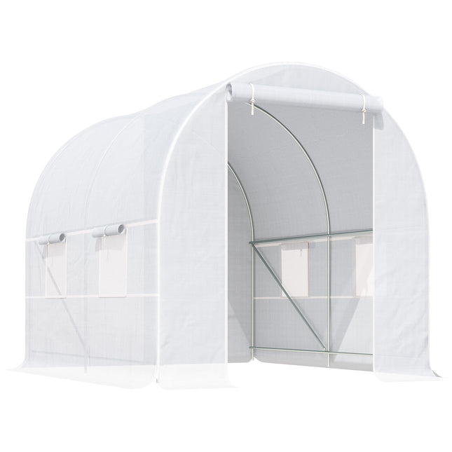 Large Walk-In Garden Greenhouse with Galvanized Steel Frame and UV Protection PE Cover - White