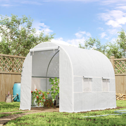 Large Walk-In Garden Greenhouse with Galvanized Steel Frame and UV Protection PE Cover - White