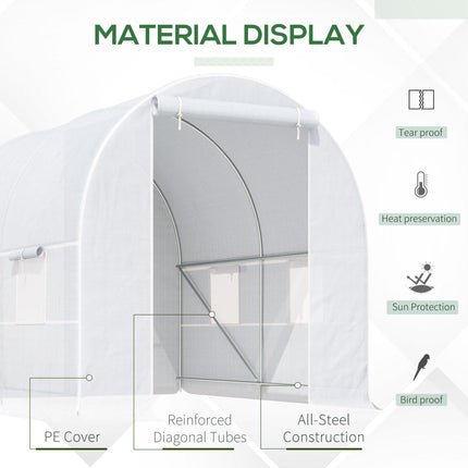 Large Walk-In Garden Greenhouse with Galvanized Steel Frame and UV Protection PE Cover - White