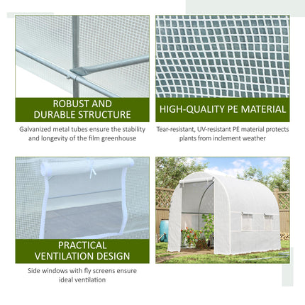 Large Walk-In Garden Greenhouse with Galvanized Steel Frame and UV Protection PE Cover - White