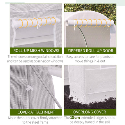 Large Walk-In Garden Greenhouse with Galvanized Steel Frame and UV Protection PE Cover - White