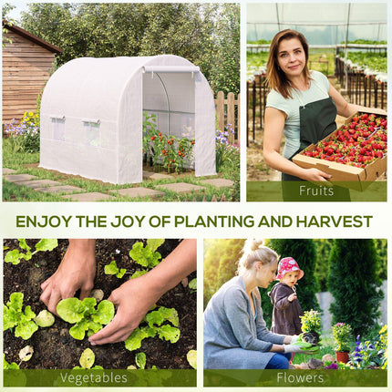 Large Walk-In Garden Greenhouse with Galvanized Steel Frame and UV Protection PE Cover - White