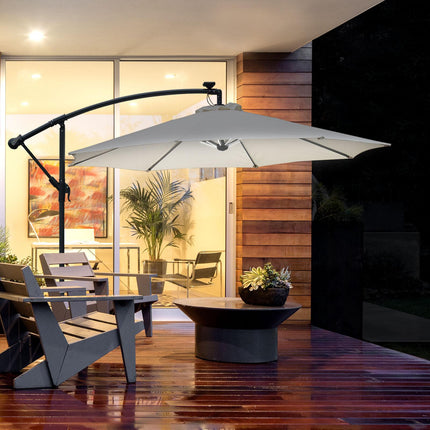 3 Metre LED Cantilever Parasol with Solar Lights and Crank Handle - Off-White