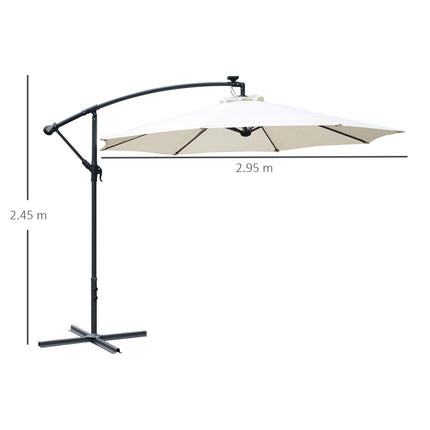 3 Metre LED Cantilever Parasol with Solar Lights and Crank Handle - Off-White
