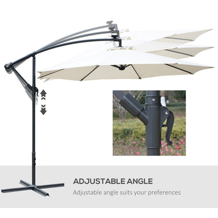 3 Metre LED Cantilever Parasol with Solar Lights and Crank Handle - Off-White