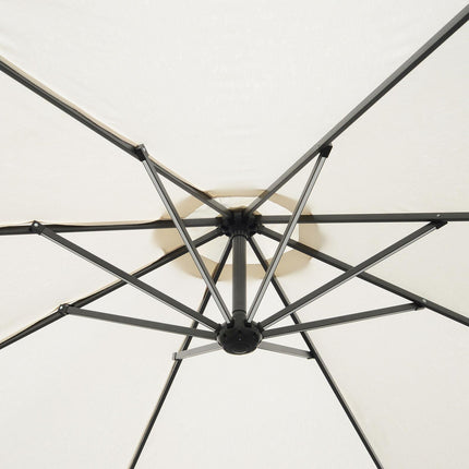 3 Metre LED Cantilever Parasol with Solar Lights and Crank Handle - Off-White