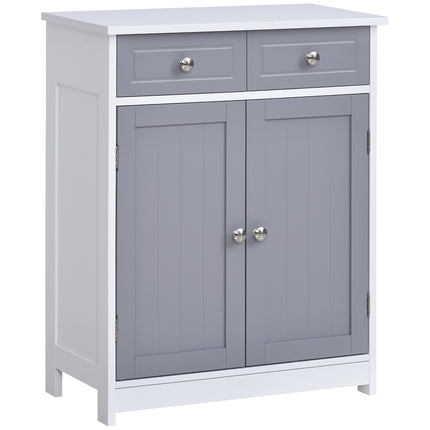 Free-Standing Bathroom Storage Cabinet with Adjustable Shelf - Grey and White