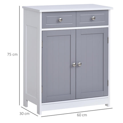 Free-Standing Bathroom Storage Cabinet with Adjustable Shelf - Grey and White